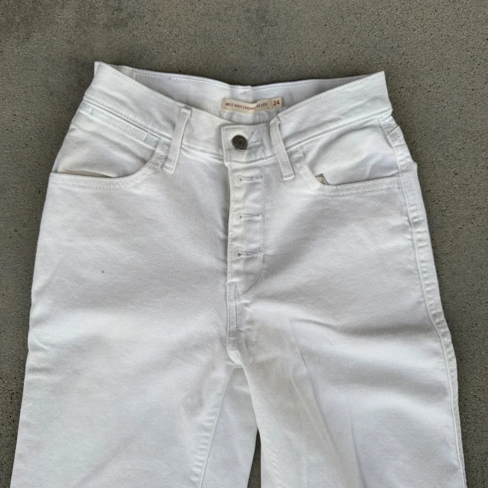 Levi's Jeans Women Mile High Cropped Wide‎ Leg Button Fly Ivory Tag Size 24 - Picture 5 of 9